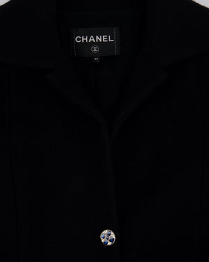 Chanel Black Wool Blazer with Silver and Blue Button Detail Size FR 34 (UK 6)