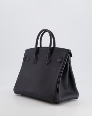 *HOT* Hermès Birkin 25cm Retourne Bag in Noir Togo Leather with Rose Gold Hardware