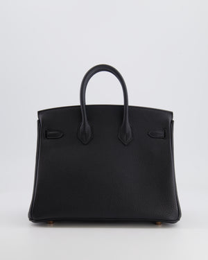 *HOT* Hermès Birkin 25cm Retourne Bag in Noir Togo Leather with Rose Gold Hardware