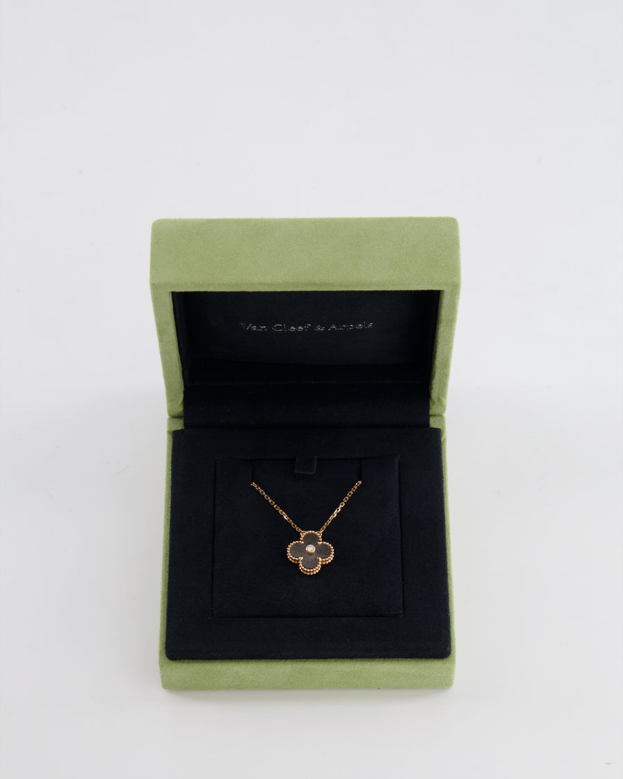 *LIMITED EDITION* Van Cleef 
Arpels Alhambra Holiday Pendant in Obsidian and Rose Gold, with Round Diamond