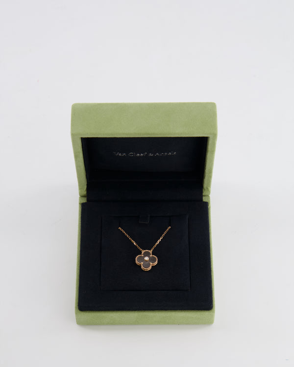 *LIMITED EDITION* Van Cleef 
Arpels Alhambra Holiday Pendant in Obsidian and Rose Gold, with Round Diamond