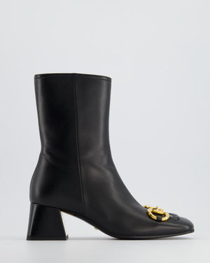 Gucci Black Leather Horsbit Ankle Boots GG Logo Size EU 36.5