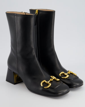 Gucci Black Leather Horsbit Ankle Boots GG Logo Size EU 36.5