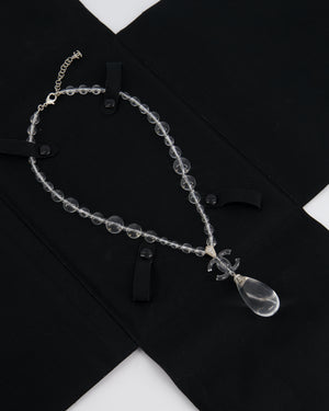 Chanel Clear Resin 
Crystal CC Logo Teardrop Pendant Necklace