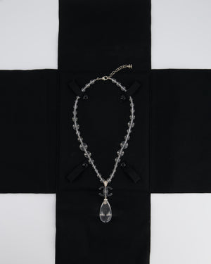 Chanel Clear Resin 
Crystal CC Logo Teardrop Pendant Necklace