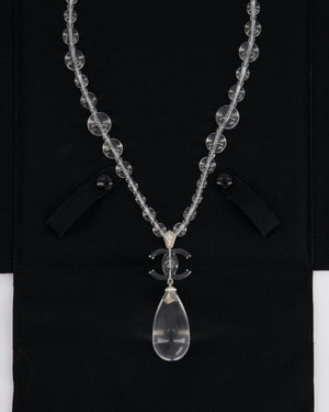 Chanel Clear Resin 
Crystal CC Logo Teardrop Pendant Necklace