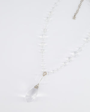 Chanel Clear Resin 
Crystal CC Logo Teardrop Pendant Necklace