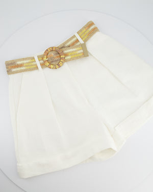 Zimmermann White Linen Shorts With Braided Beige Belt Size 0 (UK 8)