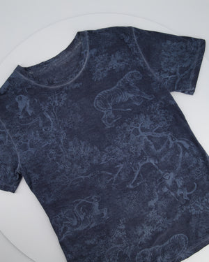 Christian Dior Blue Round Neck Toile De Jouy Print T-Shirt Size S (UK 8)