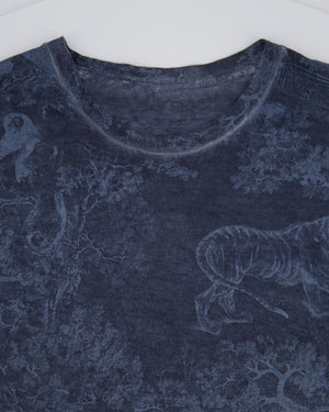 Christian Dior Blue Round Neck Toile De Jouy Print T-Shirt Size S (UK 8)