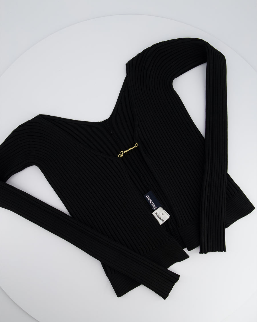 Jacquemus Black Ribbed Long Sleeve Top with Metal Logo Detail Size FR 34 (UK 6)