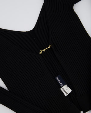 Jacquemus Black Ribbed Long Sleeve Top with Metal Logo Detail Size FR 34 (UK 6)