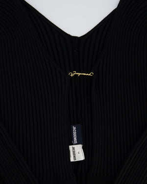 Jacquemus Black Ribbed Long Sleeve Top with Metal Logo Detail Size FR 34 (UK 6)