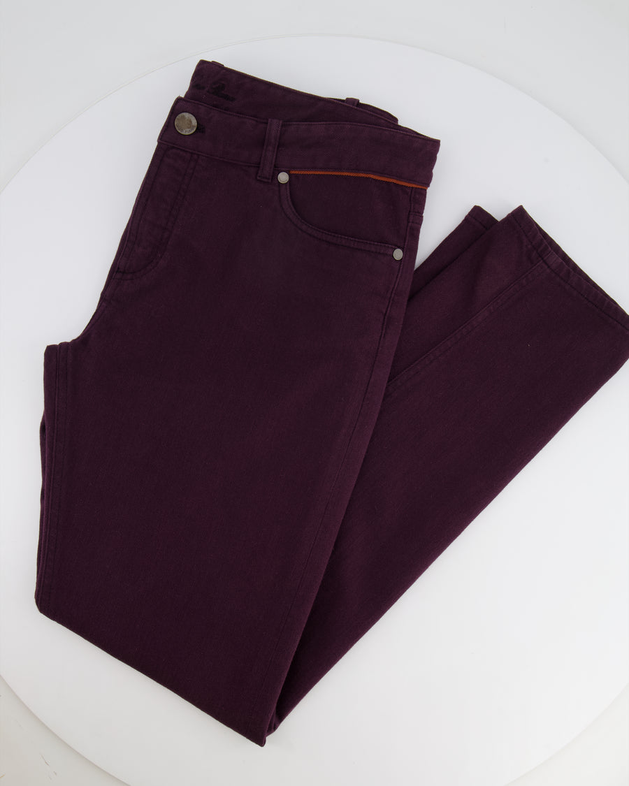 Loro Piana Burgundy Straight Leg Trousers with Orange Seam Detail Size IT 46 (UK 14) RRP £1,250