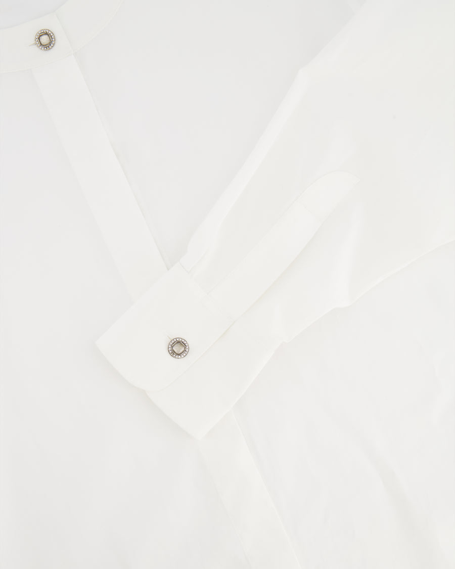 Chanel White Long-Sleeve Shirt with Crystal Button Details Size FR 38 (UK 10)