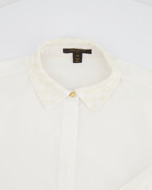 Louis Vuitton White Long-Sleeve Shirt with Sequin Damier Collar Size FR 42 (UK 14)