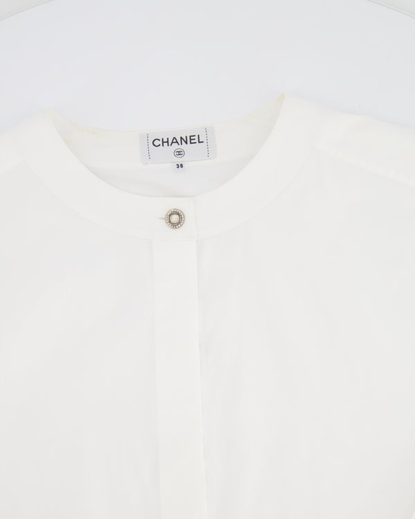 Chanel White Long-Sleeve Shirt with Crystal Button Details Size FR 38 (UK 10)