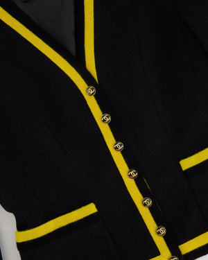 *HOT* Chanel 1994 Vintage Black and Yellow Wool Jacket 
Midi Skirt Set with CC Logo Button Details Size FR 40 (UK 12)