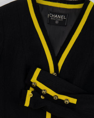 *HOT* Chanel 1994 Vintage Black and Yellow Wool Jacket 
Midi Skirt Set with CC Logo Button Details Size FR 40 (UK 12)