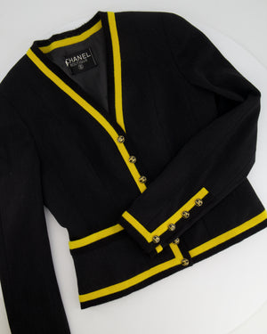 *HOT* Chanel 1994 Vintage Black and Yellow Wool Jacket 
Midi Skirt Set with CC Logo Button Details Size FR 40 (UK 12)