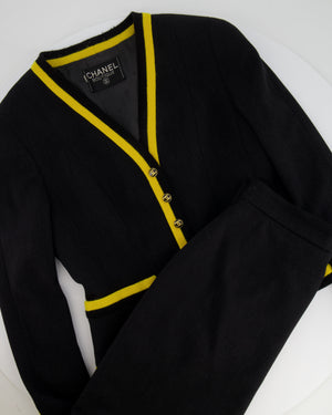 *HOT* Chanel 1994 Vintage Black and Yellow Wool Jacket 
Midi Skirt Set with CC Logo Button Details Size FR 40 (UK 12)