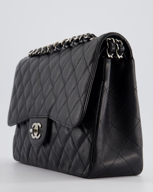 Chanel Black Jumbo Classic Double Flap Bag in Caviar Leather with Silver Hardware