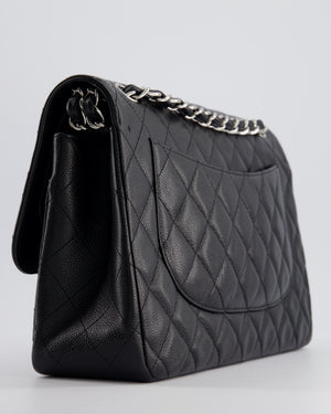 Chanel Black Jumbo Classic Double Flap Bag in Caviar Leather with Silver Hardware