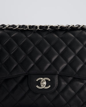 Chanel Black Jumbo Classic Double Flap Bag in Caviar Leather with Silver Hardware