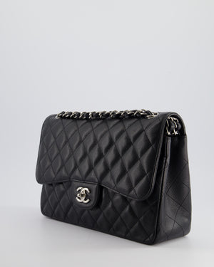 Chanel Black Jumbo Classic Double Flap Bag in Caviar Leather with Silver Hardware