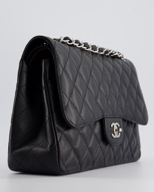 Chanel Black Jumbo Classic Double Flap Bag in Caviar Leather with Silver Hardware