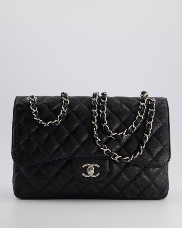 Chanel Black Jumbo Classic Double Flap Bag in Caviar Leather with Silver Hardware