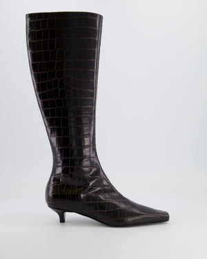 Toteme Dark Brown Croc Embossed Kitten Heel Knee High Boots Size EU 38 RRP £860