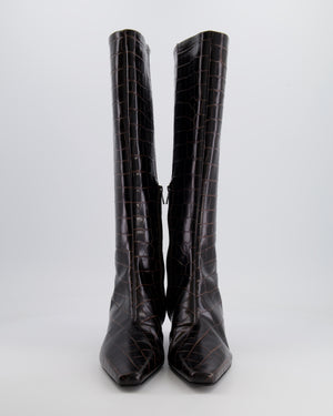 Toteme Dark Brown Croc Embossed Kitten Heel Knee High Boots Size EU 38 RRP £860