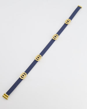 Bvlgari Navy Leather Choker Necklace with Gold Interlocker Logo Detail