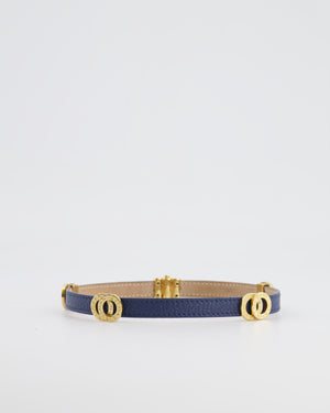 Bvlgari Navy Leather Choker Necklace with Gold Interlocker Logo Detail