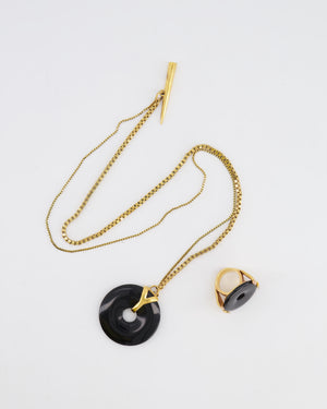 Yves Saint Laurent Vintage Black Resin and Gold Y Necklace and Ring Jewellery Set