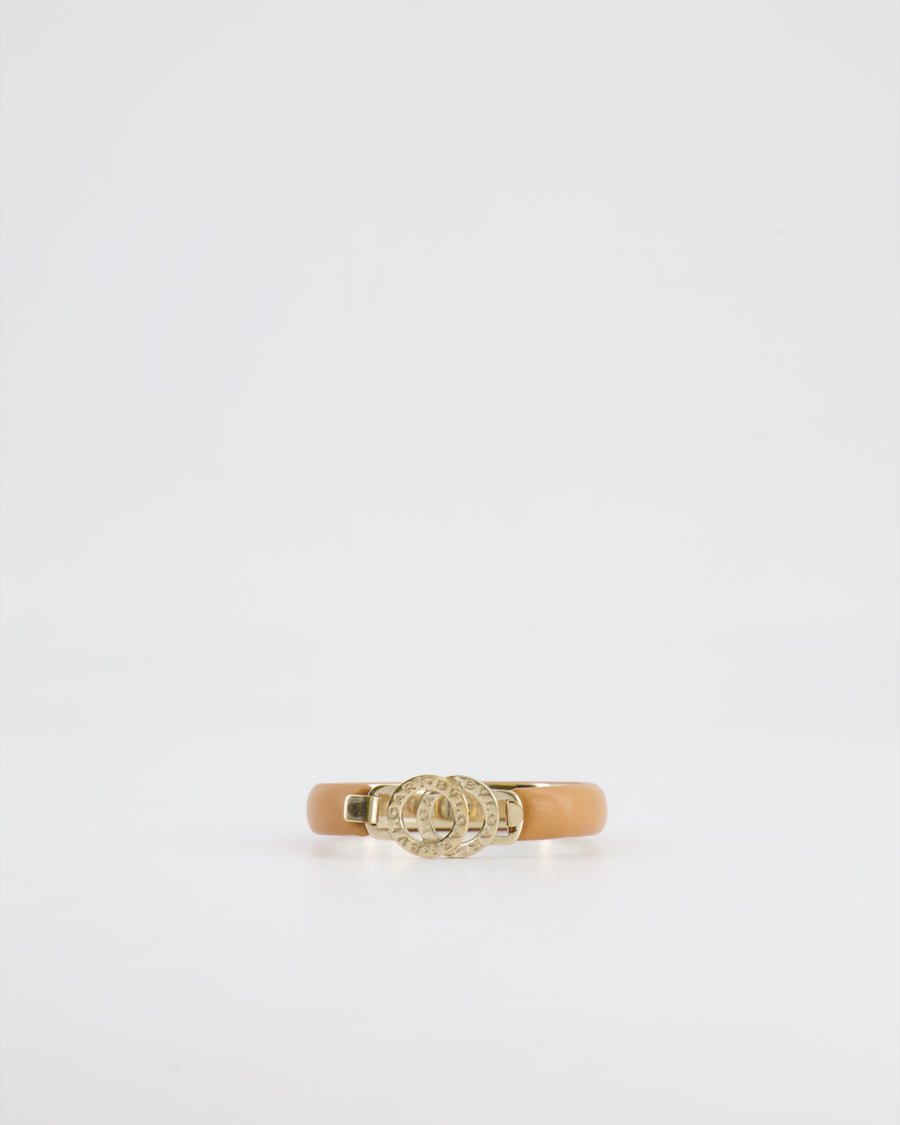 Bvlgari Beige Leather Bangle Bracelet with Champagne Gold Hardware