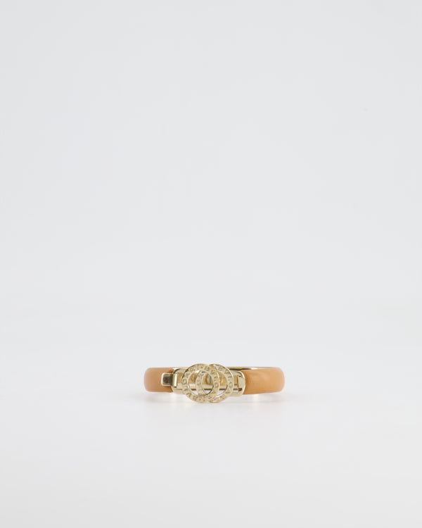 Bvlgari Beige Leather Bangle Bracelet with Champagne Gold Hardware