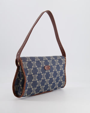 *HOT VINTAGE* Celine Blue and Brown Vintage Triomphe Macadam Denim Studded Shoulder Bag