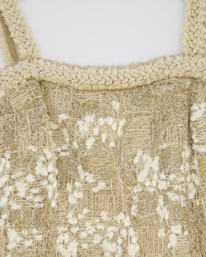 Chanel Gold, White Tweed Mini Dress with Shoulder Straps and Braided Appliqué Waist Belt Detail Size FR 36 (UK 8)