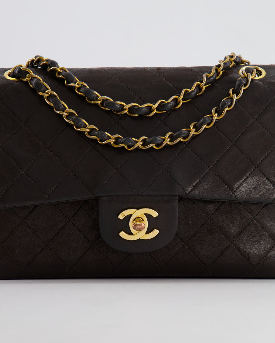 *FIRE PRICE* Chanel Vintage Brown Medium Classic Double Flap Bag in Lambskin Leather with 24K Gold Hardware