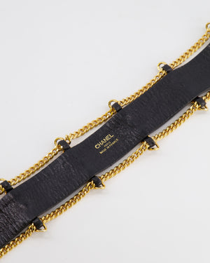 *HOT* Chanel Vintage Black Leather Belt with Gold Chain and CC Logo Size 75