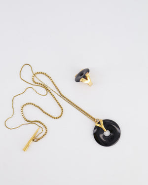 Yves Saint Laurent Vintage Black Resin and Gold Y Necklace and Ring Jewellery Set