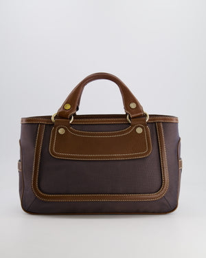 Celine Brown Boogie Canvas and Leather Bag with Silver Hardware