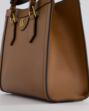 Gucci Brown Diana Small Tote Bag in Cuir Leather with Shiny Antique Gold Hardware 
Bamboo Handle RRP £3,170