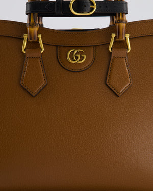 Gucci Brown Diana Small Tote Bag in Cuir Leather with Shiny Antique Gold Hardware 
Bamboo Handle RRP £3,170