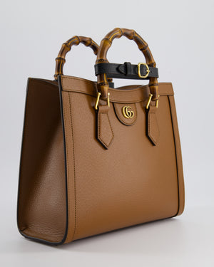 Gucci Brown Diana Small Tote Bag in Cuir Leather with Shiny Antique Gold Hardware 
Bamboo Handle RRP £3,170