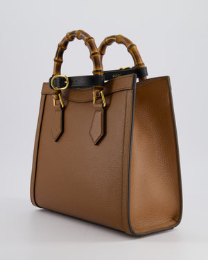 Gucci Brown Diana Small Tote Bag in Cuir Leather with Shiny Antique Gold Hardware 
Bamboo Handle RRP £3,170