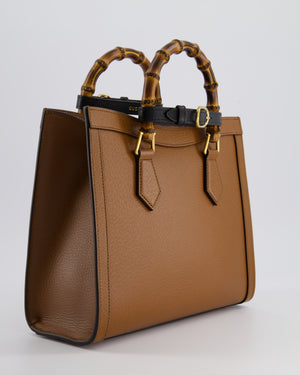 Gucci Brown Diana Small Tote Bag in Cuir Leather with Shiny Antique Gold Hardware 
Bamboo Handle RRP £3,170