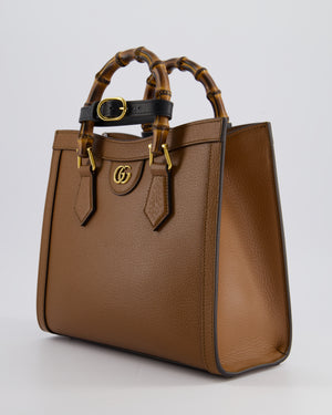 Gucci Brown Diana Small Tote Bag in Cuir Leather with Shiny Antique Gold Hardware 
Bamboo Handle RRP £3,170